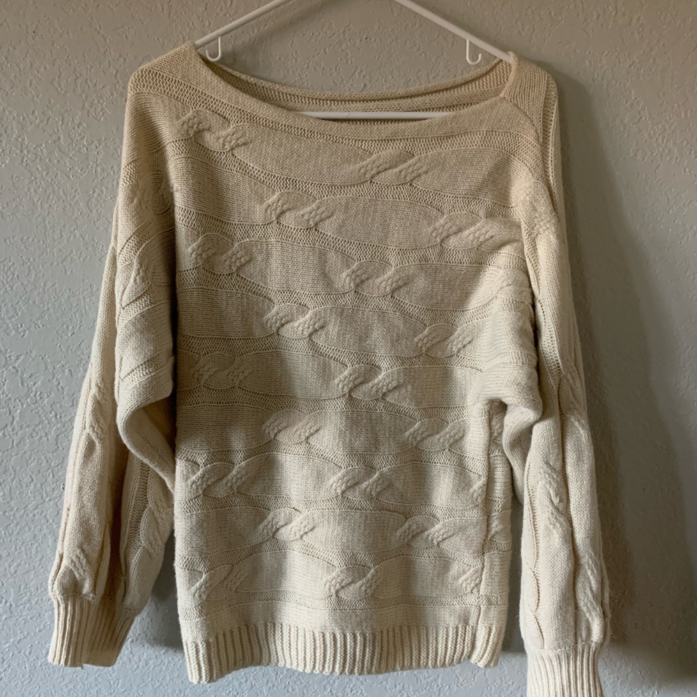 Off the shoulder cream knit sweater